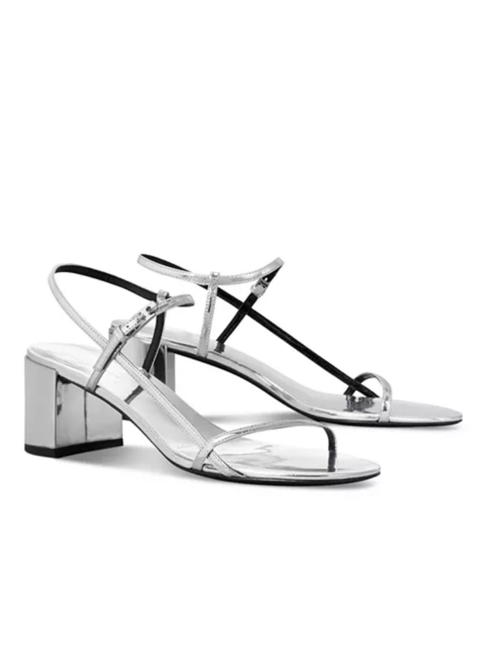 Tory Burch Silver Metallic Strappy Block Heel Sandals